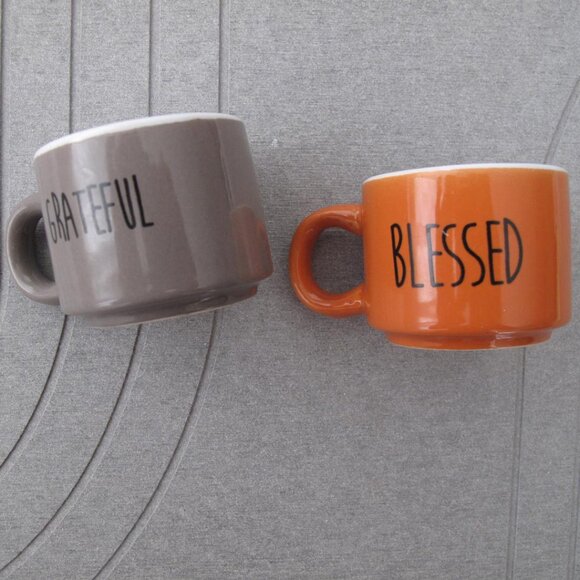 Espresso Cups Set of 2 Mugs Gray, Orange Mini 2.3 oz Cups perfect shot of coffee - Picture 1 of 8